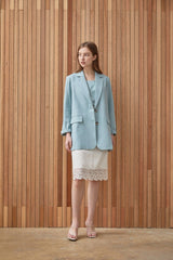 Tailored Long-Sleeve Linen Blazer With Notched Lapel And Front Flap Pockets For Women