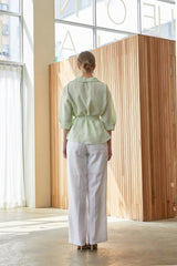 Tailored Women's Belted Blouse In Breathable Linen With Soft Pleats And 3/4 Sleeve Design