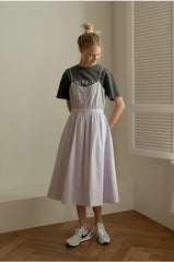 Spaghetti Strap Linen Midi Dress with Pleated Skirt and Side Pockets for Women
