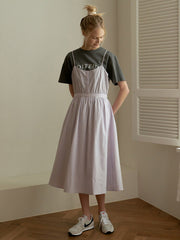 Spaghetti Strap Linen Midi Dress with Pleated Skirt and Side Pockets for Women