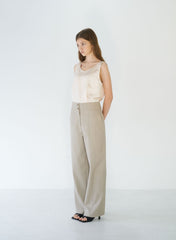 High-Waisted Wide-Leg Linen Pants with Front Button Detail and Tailored Silhouette