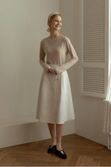 A-Line High-Waisted Midi Skirt Made From Premium Breathable Linen With Button Front Detail