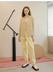 Elastic Waist Linen Pants for Women - Tapered Relaxed Fit Linen Trousers with Ankle Cuffs