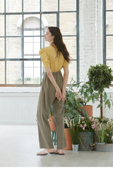 Textured Linen Blouse with Puff Sleeves and Square Neck – Elegant Summer Linen Top