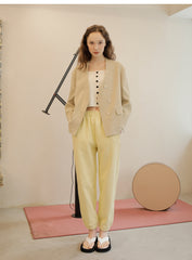 Elastic Waist Linen Pants for Women - Tapered Relaxed Fit Linen Trousers with Ankle Cuffs