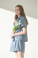 Short-Sleeve Double-Breasted Linen Blazer With Notched Lapels And Tailored Waist Fit