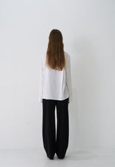 Long Sleeve Linen Blouse with Front Pleats and Relaxed Fit for Elegant Minimalist Styling