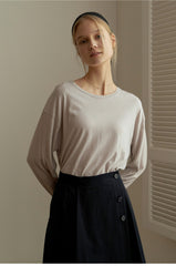 Elegant Long Sleeve Women’s Cotton Top With Boat Neckline And Soft Lightweight Fabric Finish