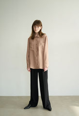 Button-Up Linen Shirt with Patch Pockets and Long Sleeves for Relaxed Tailored Styling