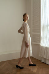 Elegant Long-Sleeve Midi Dress Crafted From Premium Cotton Poplin With Gathered Waist Detail