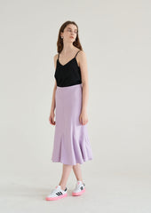 High-Waisted Flared Linen Skirt with Panel Detailing and Flowing Hemline