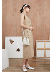 Sleeveless Linen Midi Dress With Back Vent And Relaxed Straight Silhouette