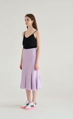High-Waisted Flared Linen Skirt with Panel Detailing and Flowing Hemline