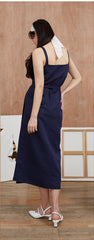 Sleeveless Linen Midi Dress With Back Vent And Straight Silhouette