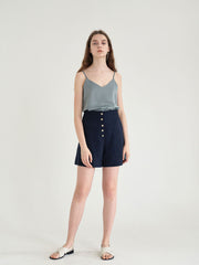 High-Waisted Tailored Linen Shorts with Button Detailing and Comfortable Fit