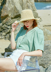 Relaxed Puff-Sleeve Blouse In Premium Linen