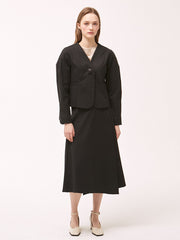 A-Line Linen Midi Skirt with Side Button Detail and Overlapping Front Panel