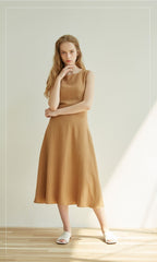 Elegant Sleeveless Midi Dress for Women Made with Premium Linen and Back Lace-Up Detail
