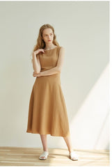 Elegant Sleeveless Midi Dress for Women Made with Premium Linen and Back Lace-Up Detail