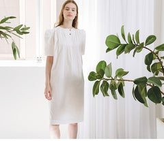 Soft-Touch Short Sleeve Midi Dress Crafted From Breathable Premium Natural Linen Fabric