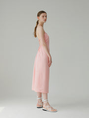 Linen Midi Dress With Square Neckline And Open Back Lace-Up Detail