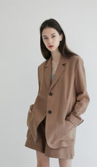 Tailored Women's Linen Blazer with Classic Notch Lapel and Double-Button Front Closure