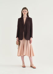 Women's Relaxed Fit Linen Blazer with Single-Breasted Front and Notch Lapel Design