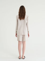 Long-Sleeve Linen Blazer With Notch Lapels And Front Pockets For Soft-Structured Elegance