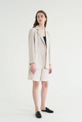 Long-Sleeve Linen Blazer With Notch Lapels And Front Pockets For Soft-Structured Elegance