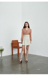 High-Waisted Linen Skirt with Belted Waist and Double-Breasted Buttons for Modern Elegance