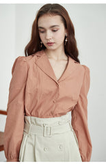 Linen Blouse with Hidden Button Placket and Tailored Collar for Minimalist Elegant Style