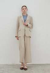 Tailored Linen Blazer for Women with Notch Lapel and Flap Pockets – Lightweight Formal Jacket