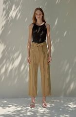 High-Waisted Wide Leg Linen Pants for Women with Tie-Belt Detail and Relaxed Fit for Everyday Style