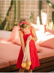 Linen Tiered Dress with Shoulder Ties and Square Neckline for Girls