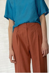 High-Rise Tailored Linen Pants with Side Pockets and Cropped Hem – Lightweight and Breathable
