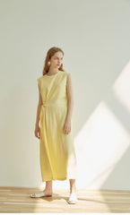 Sleeveless Midi Linen Dress for Women with Side Tie Detail and Back Keyhole Closure