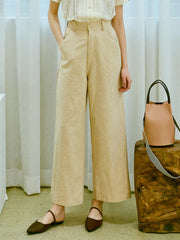 High-Waisted Wide-Leg Linen Pants for Women with Seamless Waistband – Lightweight Summer Bottoms