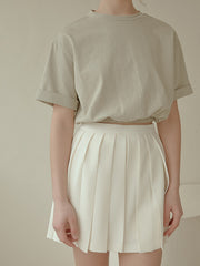 High-Waisted Pleated Mini Skirt in Lightweight Linen Blend with Side Zipper Closure