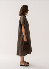 Sleeveless Ruffled Linen Midi Dress with Asymmetrical Neckline and Waist Tie Detail