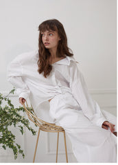 Relaxed-Fit Linen Shirt with Oversized Collar and Drop Shoulders