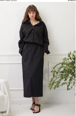 High-Waisted Linen Skirt with Front Slit and Elasticated Waistband