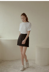High-Waisted Pleated Linen Mini Skirt With Flared Silhouette and Tailored Waistband Finish