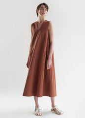 Sleeveless A-Line Linen Dress With Deep V-Neck and Side Pockets for Effortless Summer Styling