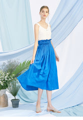High-Waisted A-Line Linen Skirt for Women with Belted Waist and Flowing Midi Silhouette