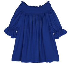 Off Shoulder Linen Top for Women with Smocked Neckline and Ruffled Half Sleeves