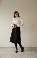 Elegant High-Waisted A-Line Linen Skirt with Asymmetric Hem and Invisible Back Zipper