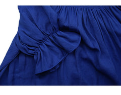 Off Shoulder Linen Top for Women with Smocked Neckline and Ruffled Half Sleeves