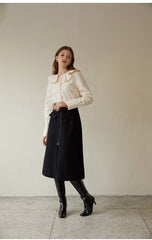 Elegant High-Waisted A-Line Linen Skirt with Asymmetric Hem and Invisible Back Zipper