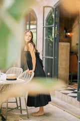 Sleeveless Tiered Linen Dress With Square Neckline And Open Back Bow Detail
