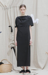 One-Shoulder Off-the-Shoulder Mini Dress in Natural Linen with Statement Tie Detail